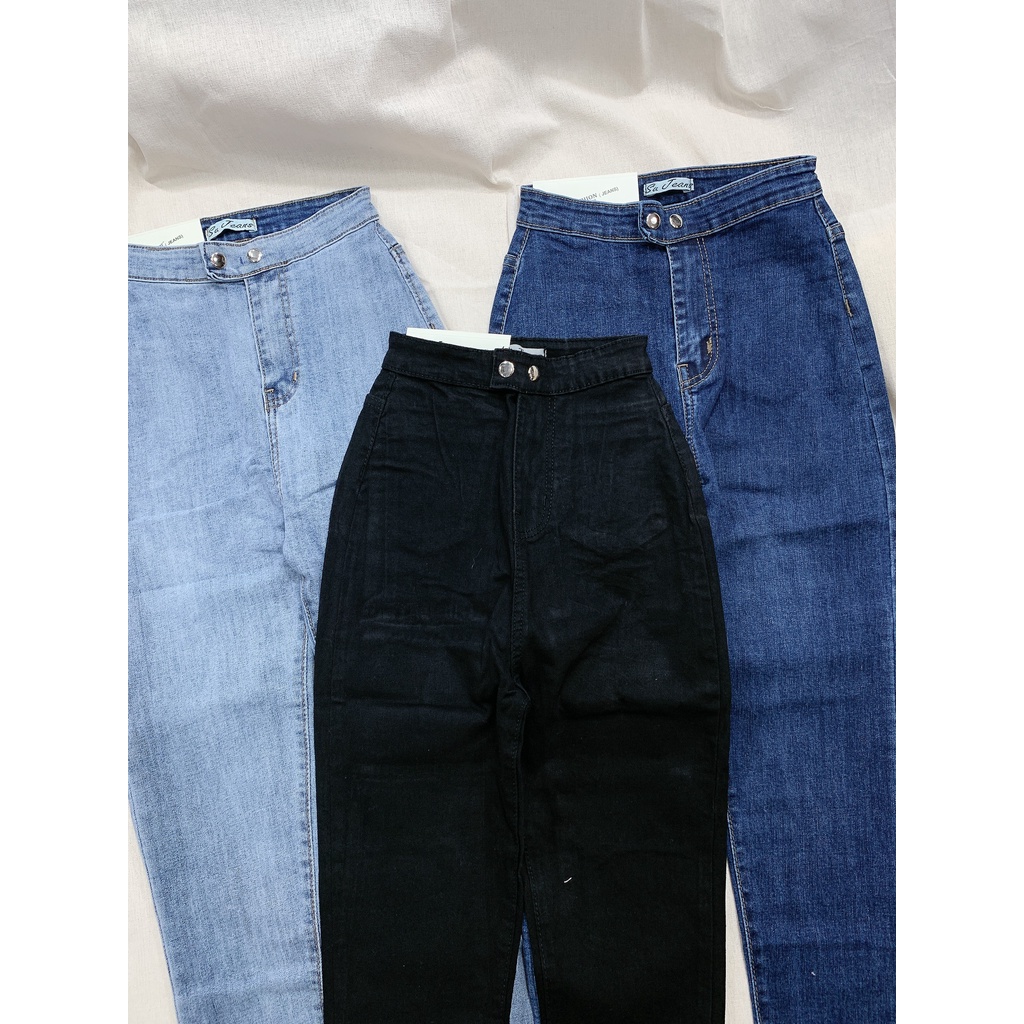 Quần Jean nữ lưng cạp siêu cao hai nút bấm không túi lai quấn phom ôm chuẩn eo | BigBuy360 - bigbuy360.vn