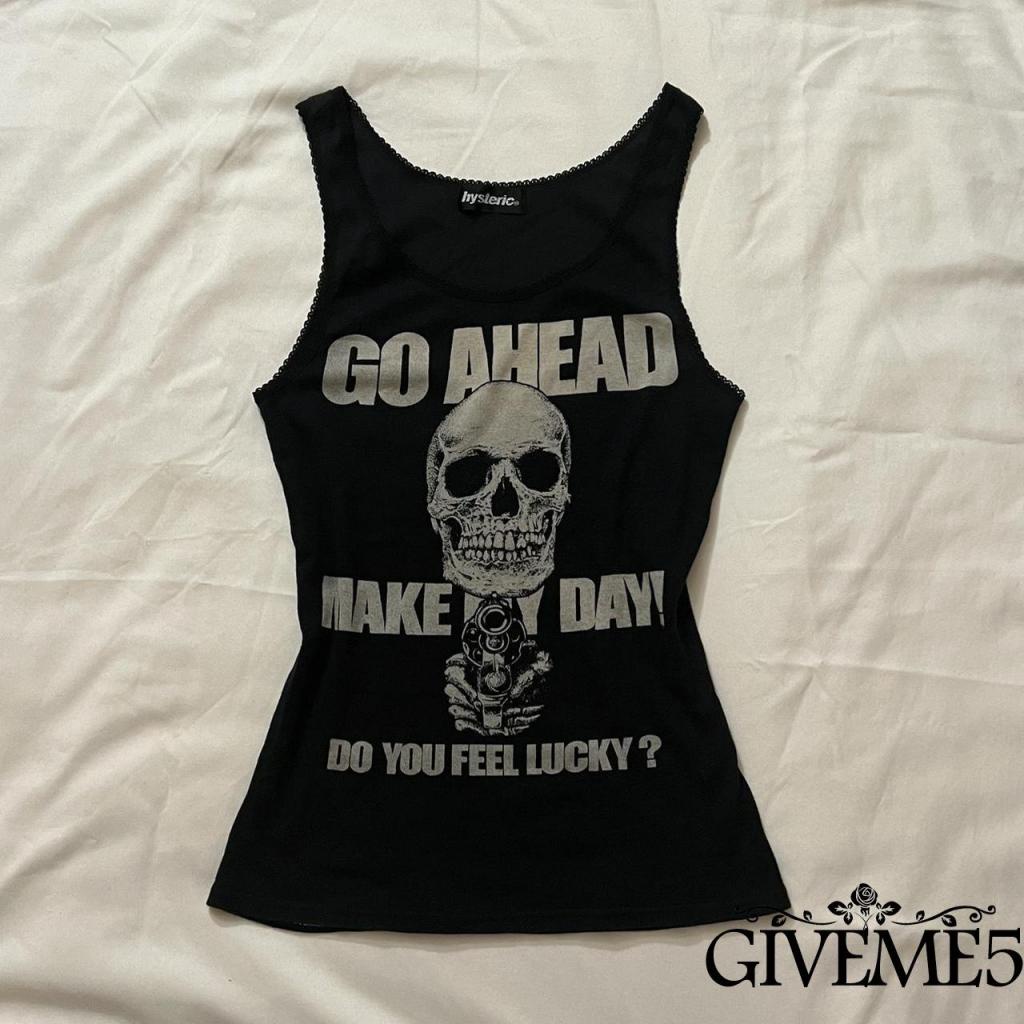 Áo Thun Ba Lỗ Cổ Chữ U In Hình Đầu Lâu Màu Đen Size S/M/L/ XL Cho Nữ