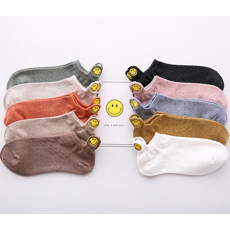 Embroidery Funny Smile Ankle Socks for Women Fashion Cotton Cartoon Happy Expression Colorful Women Low Top Socks Funny Cute Girls Socks