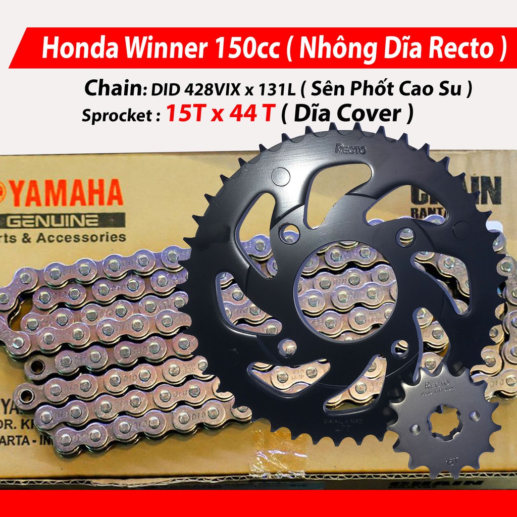 Nhông sên dĩa Recto Cover Honda Winner 150cc – Sên phốt cao su 131L TFX ( Thái Lan )