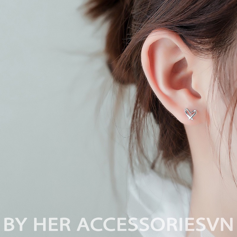 Khuyên tai, bông tai nữ Bạc 925 hình trái tim nhỏ xinh xắn her.accessories H42T