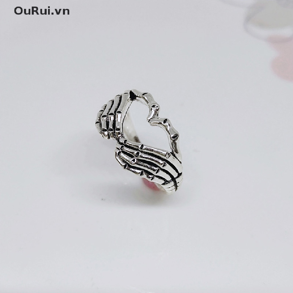 Nhẫn đôi mạ bạc hình bàn tay phong cách punk gothic sáng tạo