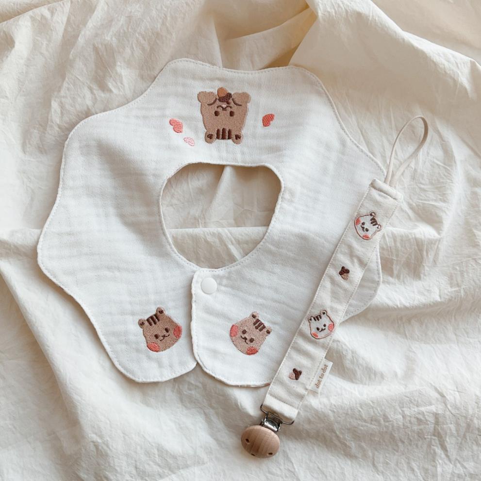 Yếm Ăn Vải Cotton Gauze Thêu Hình Động Vật Chống Thấm Nước Dành Cho Trẻ Sơ Sinh