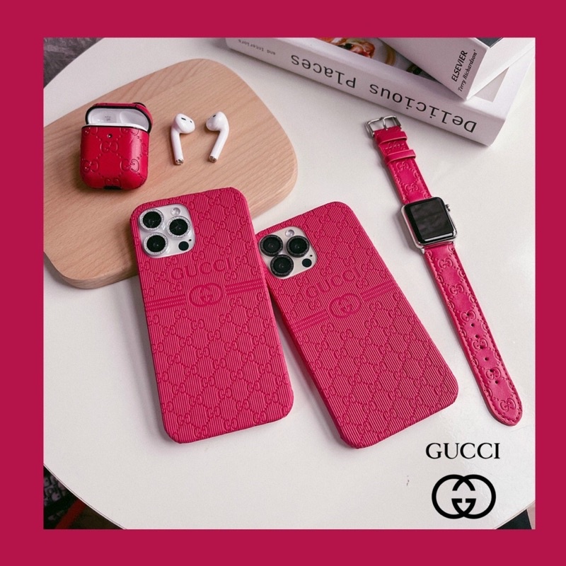Ốp cứng vân sần gucci đỏ hồng