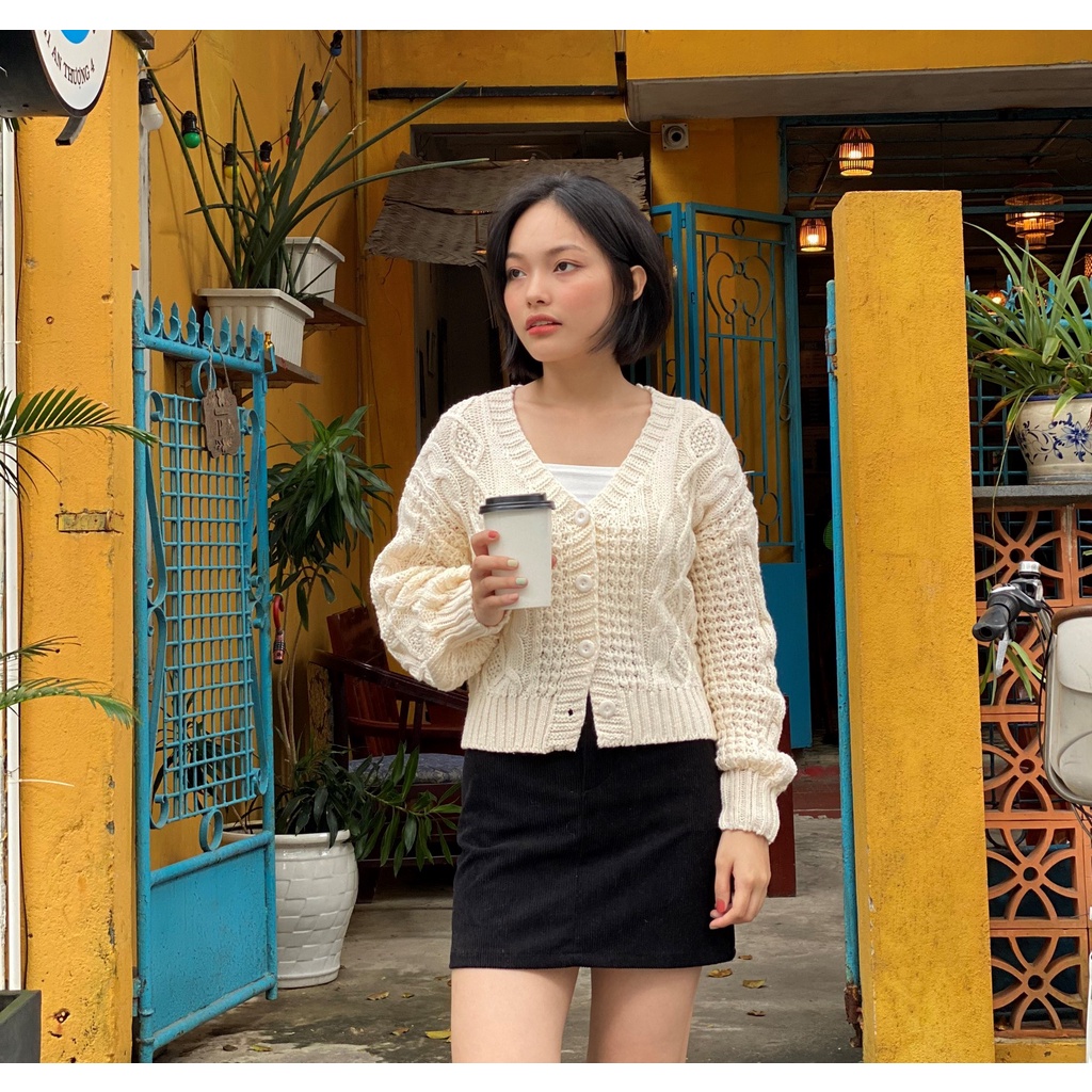 Áo cardigan len dệt kim form croptop phong cách Hàn Quốc