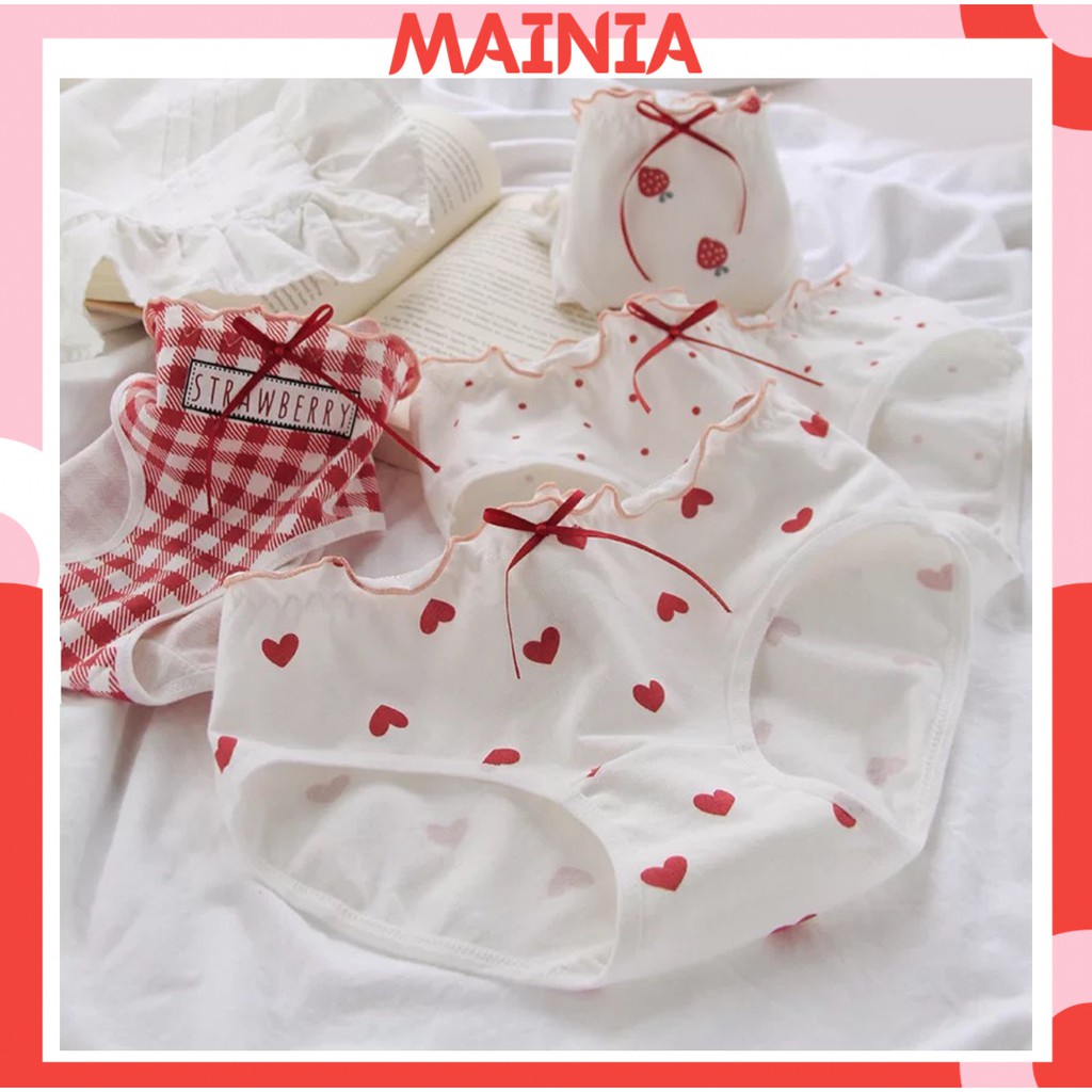 [ M,L,XL ] Quần Lót Cotton Hoạ Tiết Trái Tim Đỏ Dễ Thương Chíp Nữ Cotton Xinh Xắn Mainia Shop