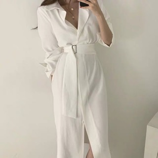 Đầm sơ mi thắt eo