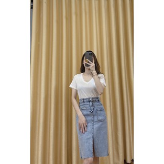 Áo phông giấy nữ cổ tim, chất liệu co dãn thoáng mát , freesize dưới 55kg