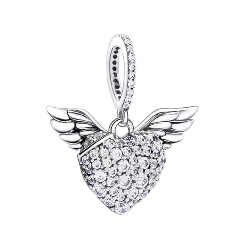 charm pan treo đôi cánh tim đính đá bạc s925 cao cấp