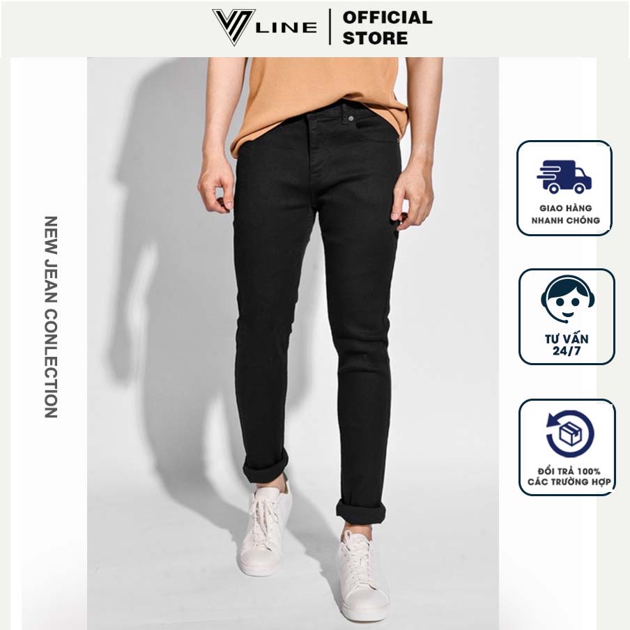 Quần jean nam đen cao cấp không phai màu form slimfit VNLINE - QJS210401