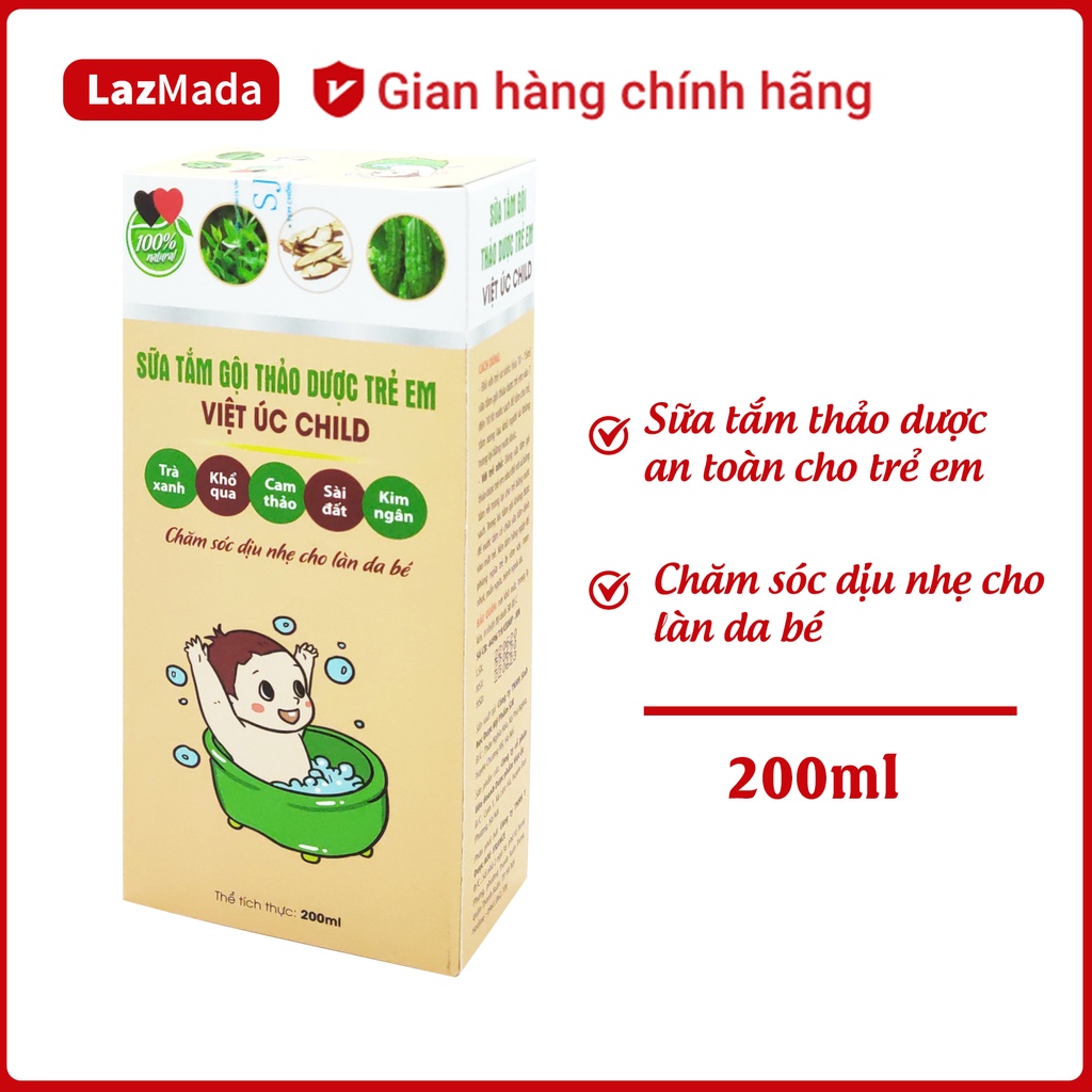 Sữa tắm gội thảo dược Việt Úc Child Shampoo cho trẻ em - Thành phần thảo dược tự nhiên, an toàn cho làn da bé