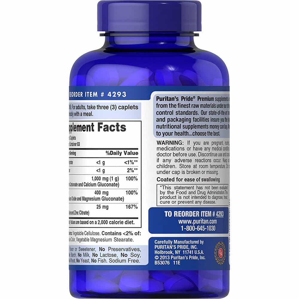 Viên uống bổ xương Puritan’s Pride Calcium Magnesium Zinc 100 viên