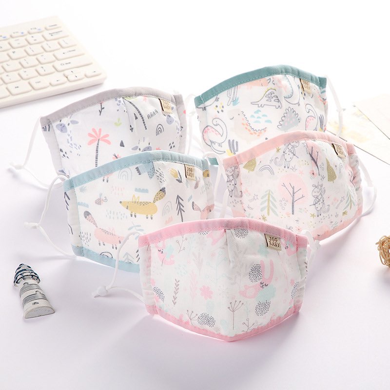 Khẩu trang xô cho bé 3D vải xô 5 lớp kháng khuẩn chống bụi, có nút chỉnh quai đeo