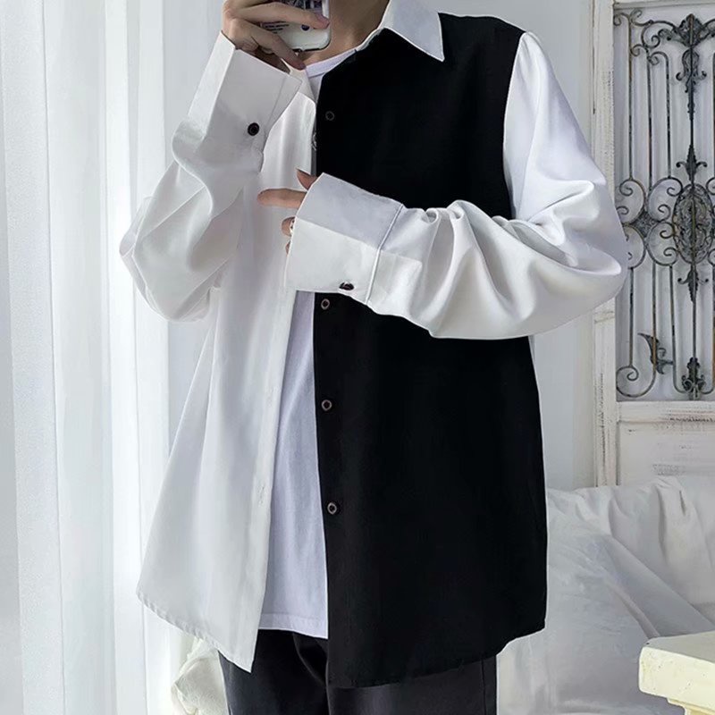 Korean Style Black White Long Sleeve Shirt For Men