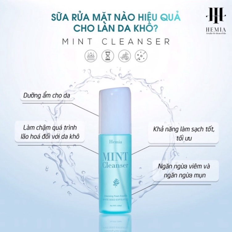 Tinh thể rửa mặt bạc hà Hemia sạch sâu, kiềm dầu, ngừa mụn, dịu nhẹ, an toàn cho da