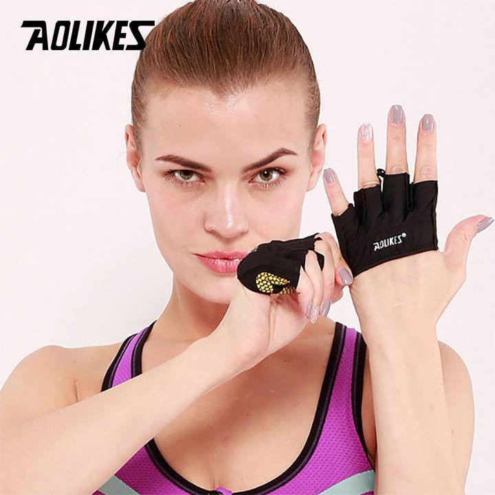 [Mã FAGREEN245 giảm 10% tối đa 30K đơn từ 99K] Găng tay nửa bàn Aolikes, Tập GYM 4 Ngón