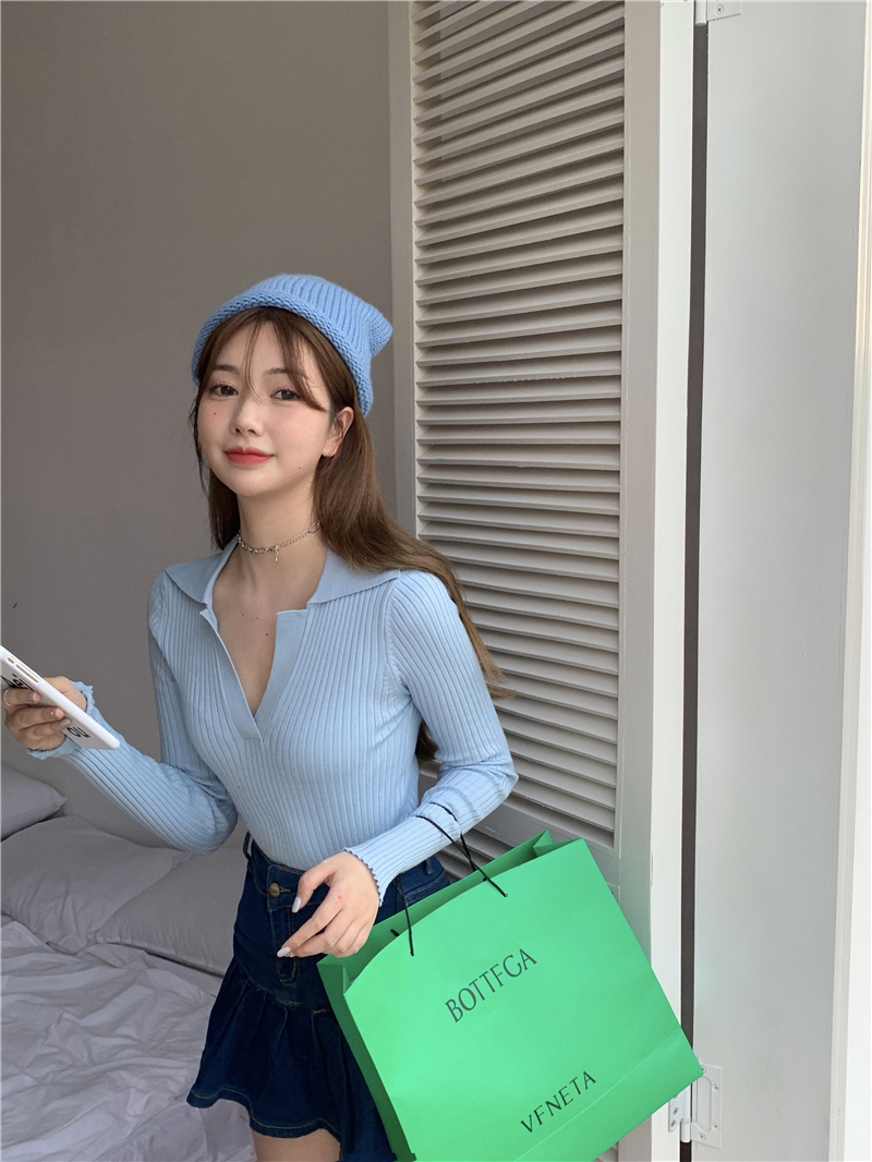 Áo kiểu ngắn tay dài cổ polo chữ V ôm dáng mẫu 2021 thời trang mùa thu mới quyến rũ dành cho nữ WD1424 | BigBuy360 - bigbuy360.vn