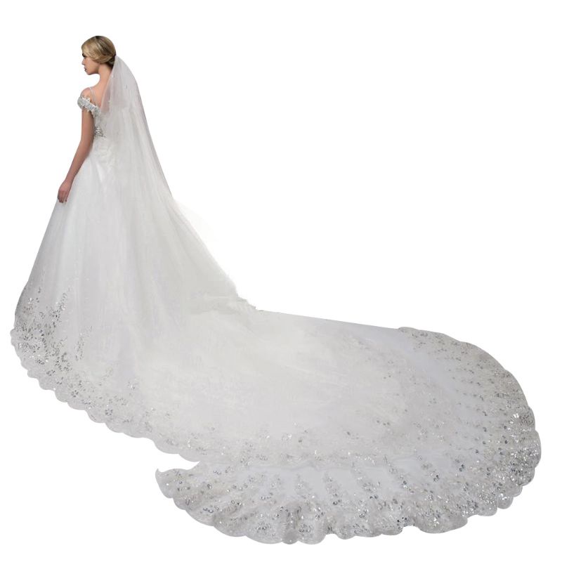 Mạng Che Mặt Cho Cô Dâu Họa Tiết Ren Hoa Đính Kim Sa Lấp Lánh Kích Thước 4x1 8M 1 Tầng