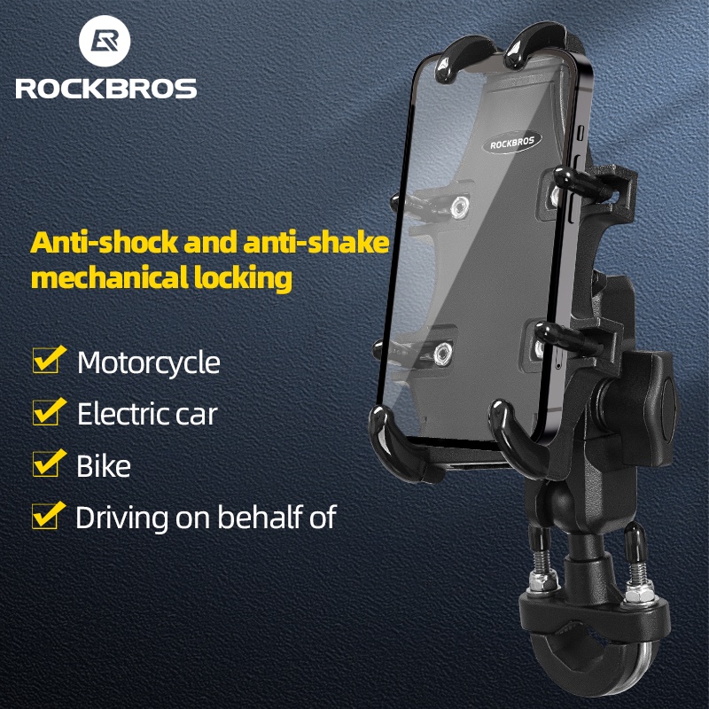 Giá đỡ điện thoại ROCKBROS gắn trên xe máy xe đạp xoay được 360 độ chất liệu nhôm điều chỉnh được chống trượt