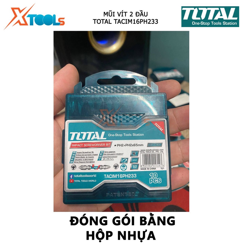 Bộ mũi bắt vít 2 đầu có từ TOTAL TACIM16PH233 | bộ 10 mũi siết vít PH2+PH2x65mm thép công nghiệp S2 [CHÍNH HÃNG][XTOOLs]