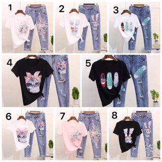 💐Set_Bộ_quần_Jeans_Áo_Phông_3D💐