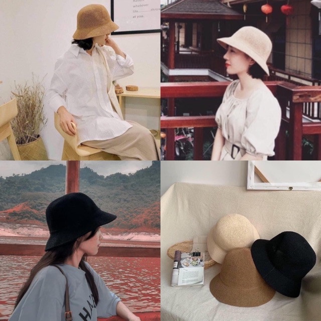 Mũ nón rộng vành cói đi biển chữ M cao cấp iLita - Nón thời trang vintage Gaucho
