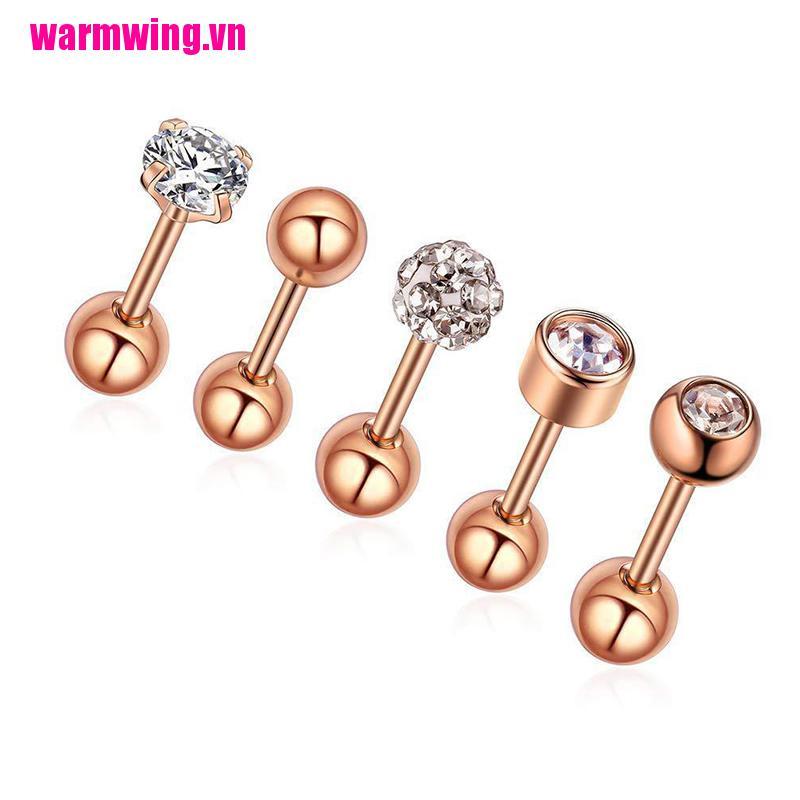 Set 10 Khuyên Tai Bằng Thép Không Gỉ Đính Đá Pha Lê