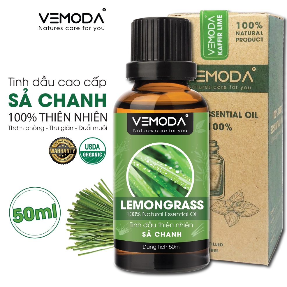 Tinh dầu Sả chanh cao cấp VEMODA 50ml khử mùi, thơm phòng, đuổi muỗi, tinh dầu xông phòng, kháng khuẩn