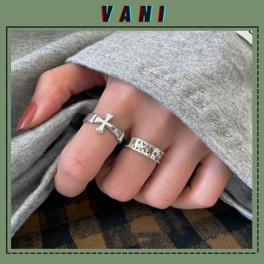 Nhẫn Bạc Thái Tròn Chữ Thập / Bản To Khắc Chữ Phong Cách Unisex - Vani Store