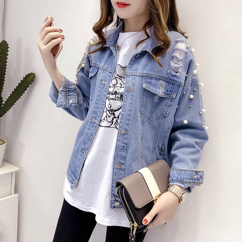 Áo khoác denim mỏng form rộng size lớn thời trang mùa thu Hàn Quốc cho học sinh