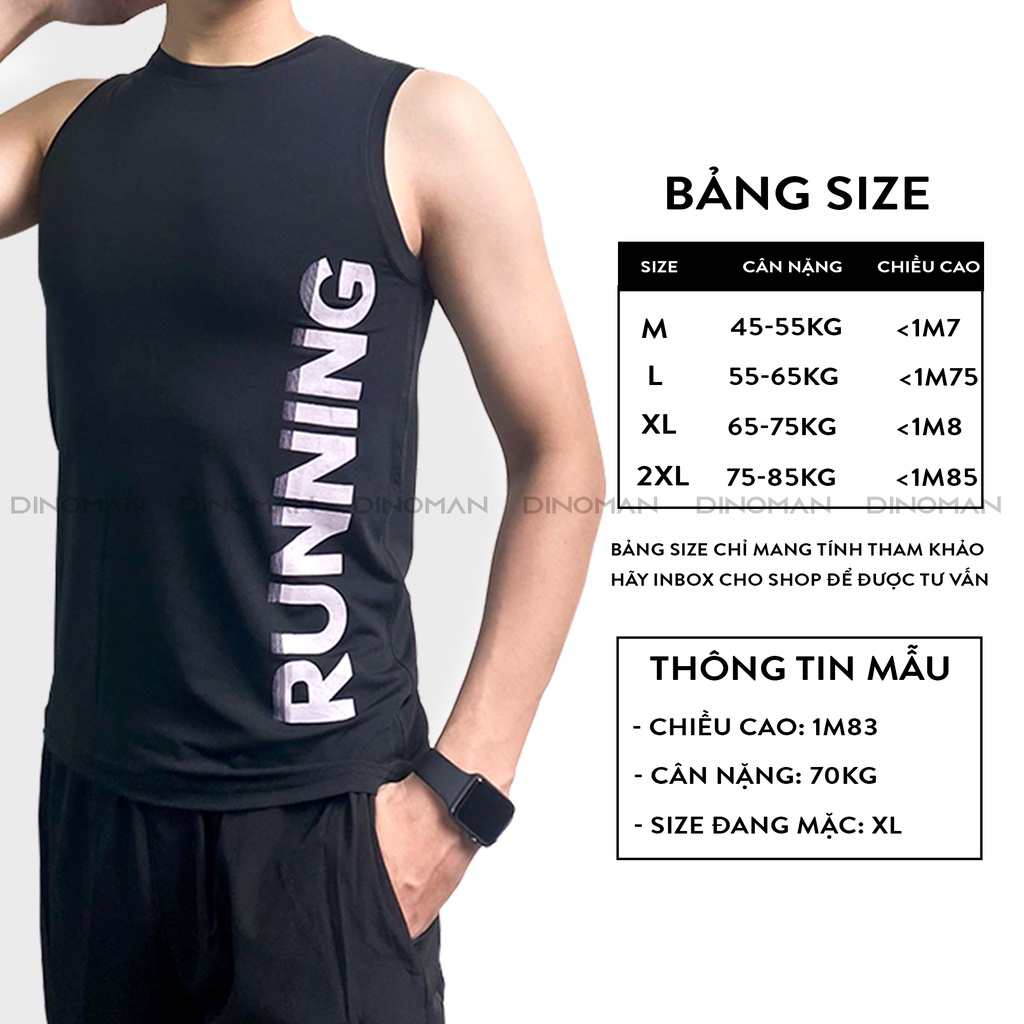 Áo ba lỗ nam DINOMAN Áo tanktop sát nách nam RUNNING Vải Thun Co Giãn 4 Chiều