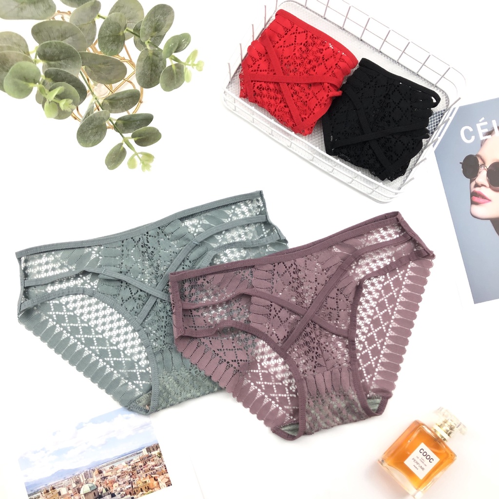 Quần lót nữ ren lưới đẹp sexy phối dây cotton quyến rũ
