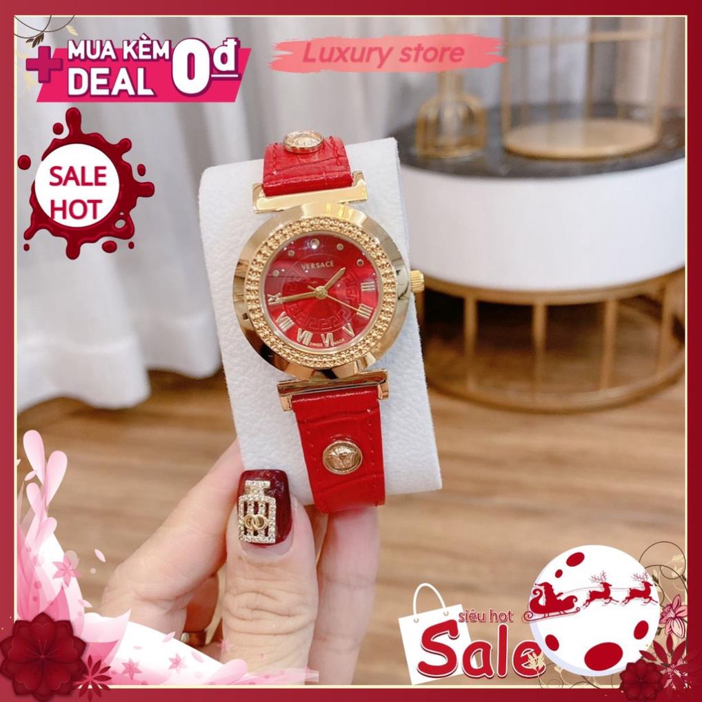 Đồng Hồ Nữ Cao Cấp, Đồng Hồ Đeo Tay Thời Trang VERSACE Dây da mặt Viền Thép Chống Nước bản hót trend