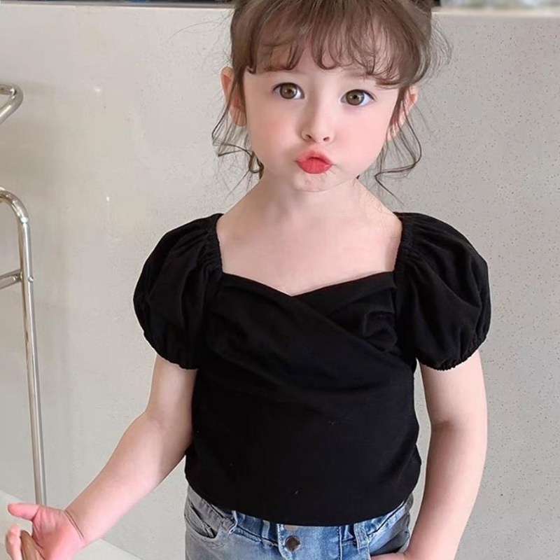 Áo Thun Tay Ngắn Phồng Thời Trang Mùa Hè Cho Bé Gái