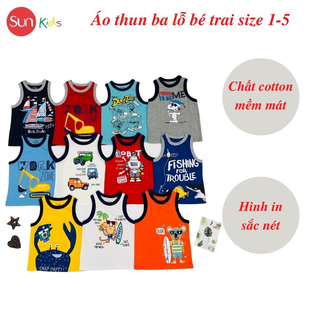 Áo thun bé trai, áo ba lỗ bé trai chất cotton, nhiều màu, Size 1 - 5 tuổi - SUNKIDS