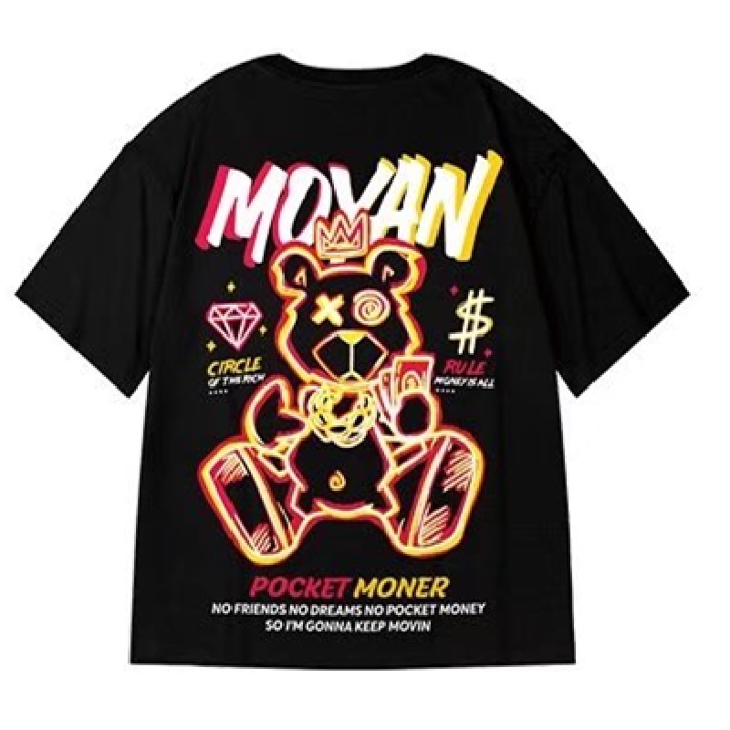 Áo Thun Dáng Rộng In Họa Tiết Gấu Hoạt Hình Phong Cách Hip Hop Thời Trang Mùa Hè Cho Nam Và Nữ [M-8XL]