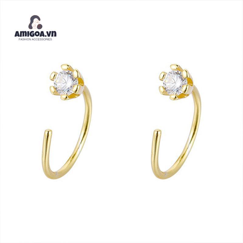 ✨✨Khuyên kẹp vành tai mạ bạc S925 đính đá zircon hình hoa 6/ 8/ 10mm thời trang cho nữ