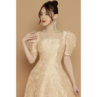 Đầm xòe gấm cổ vuông cao cấp