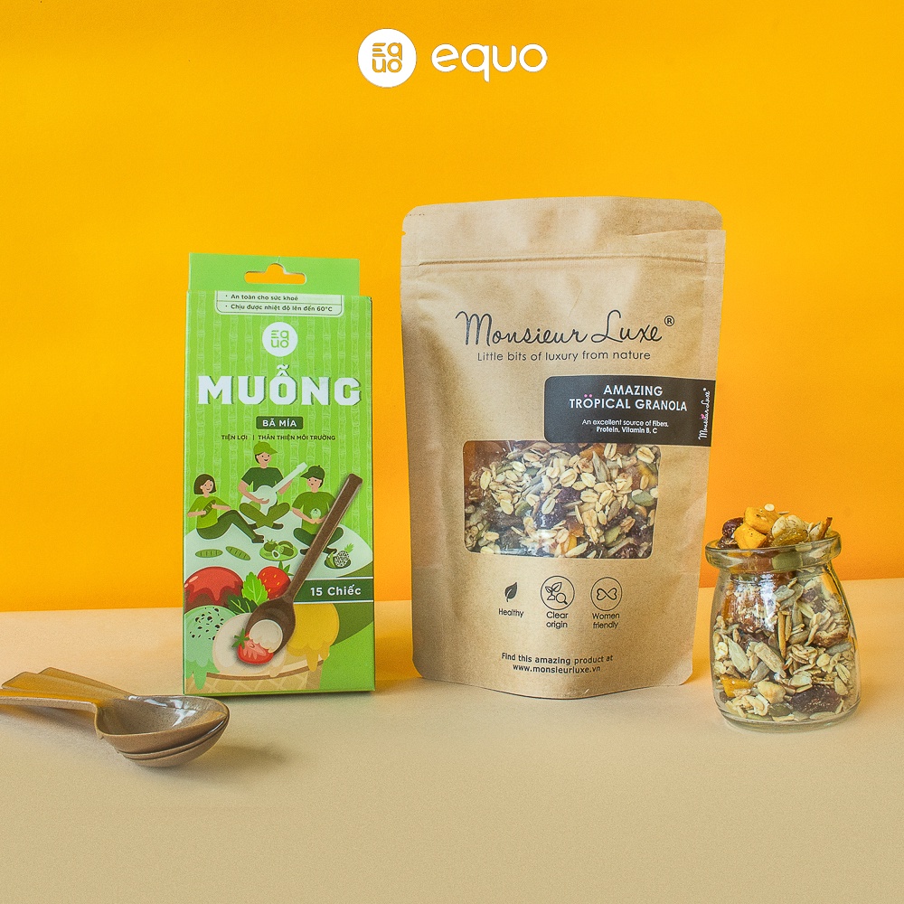 COMBO Tropical Granola Ngũ cốc nhiệt đới Monsieur Luxe và Hộp muỗng bã mía EQUO hộp 15 chiếc
