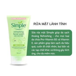 Combo Simple (Sữa Rửa Mặt + Nước Tẩy Trang + Toner  + Sữa Dưỡng) Dưỡng Da Dịu Nhẹ