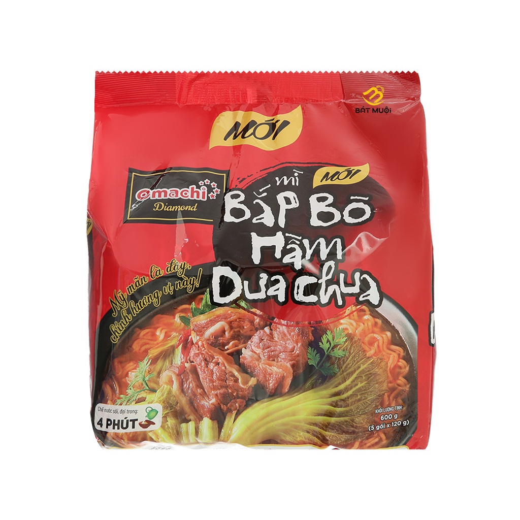Mì Omachi Diamond bắp bò hầm dưa chua 120g - Combo 5 gói