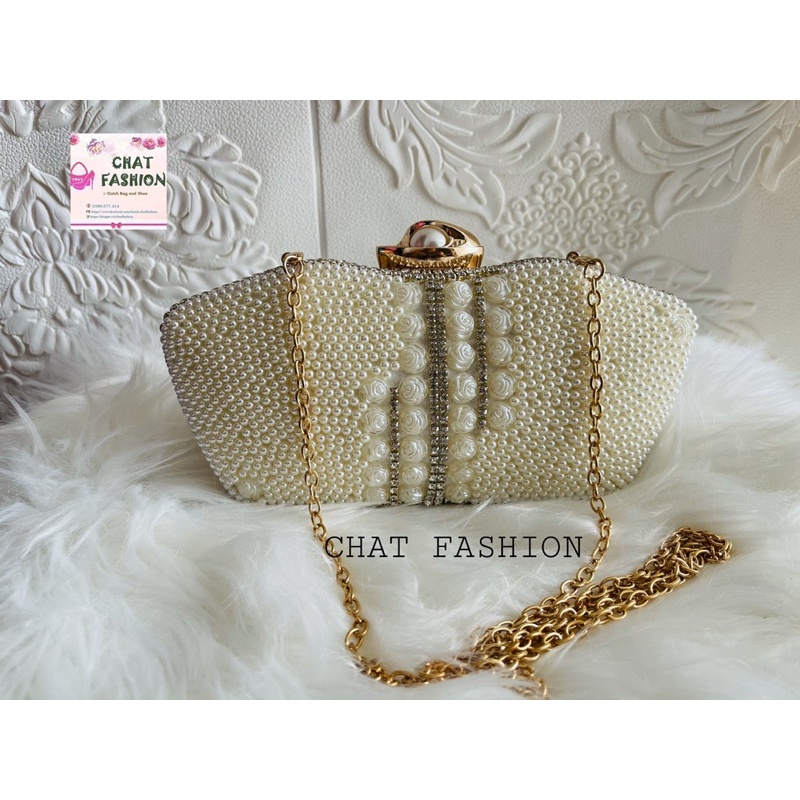 Túi đi tiệc cao cấp ngọc trai giả dáng thuyền