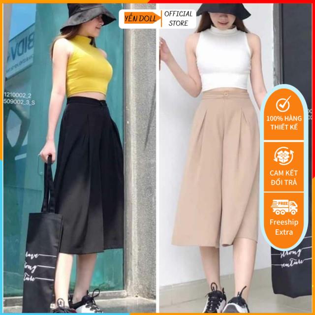 Quần đũi xòe ống rộng xếp ly, quần lửng nữ ống rộng lưng cao cạp thường form đẹp - MD804 MALADE