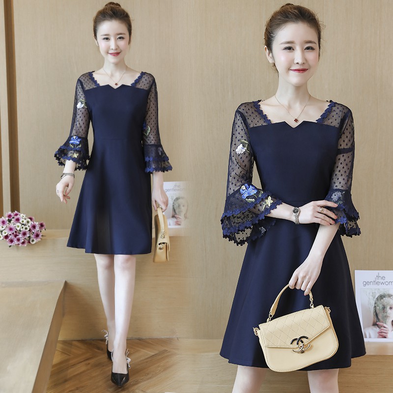 Đầm big size quảng châu xòe phối tay voan chấm bi tay loe 2 tầng viền ren D17 [Order từ QC]