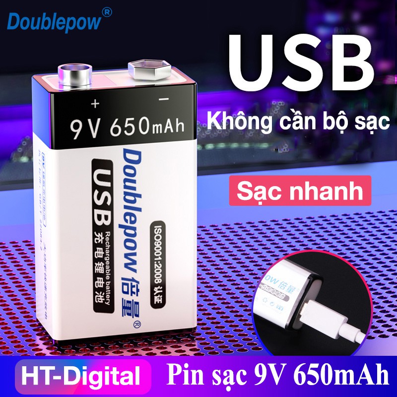 Pin sạc 9V 650mAh cổng USB Doublepow - Pin micro , đồng hồ đo điện , máy nghe nhạc, đèn pin