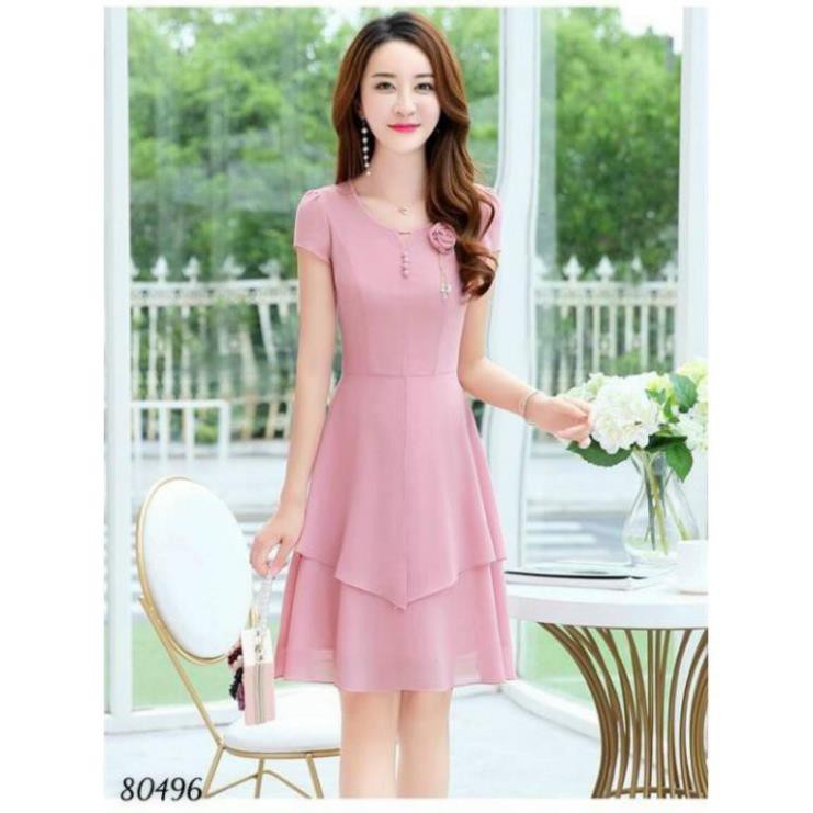 < size M, L, XL > Đầm nữ dáng xòe Chất chiffon 2 lớp cao cấp, thiết kế chuẩn dáng, kết hoa vải gắn ngọc | BigBuy360 - bigbuy360.vn