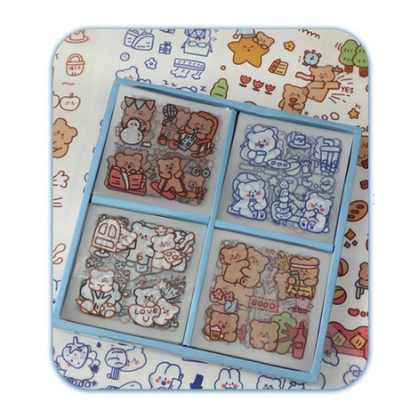Set 10 tấm sticker cute chiết ngẫu nhiên từ hộp 100 sticker - Gấu Nice day