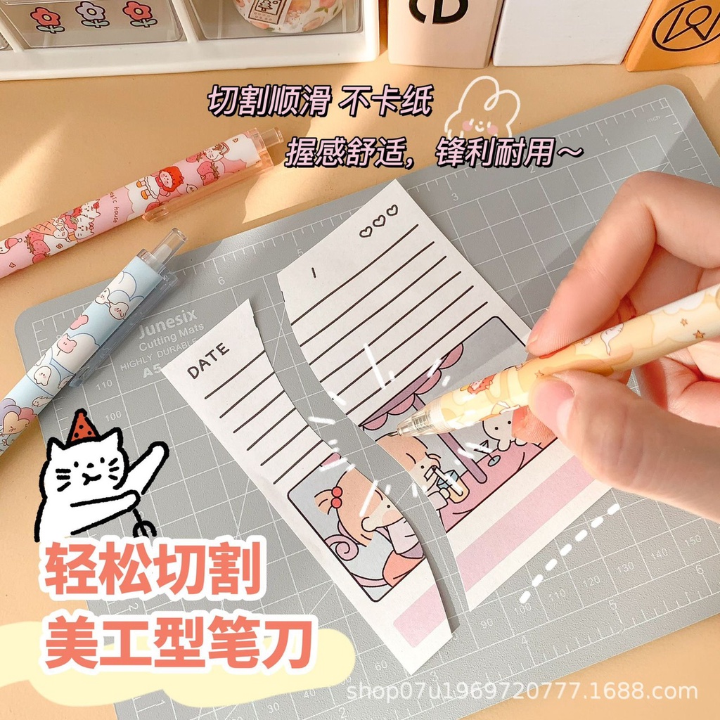 Dao cắt washi, sticker, unboxing, rọc giấy dạng bút bấm dễ thương