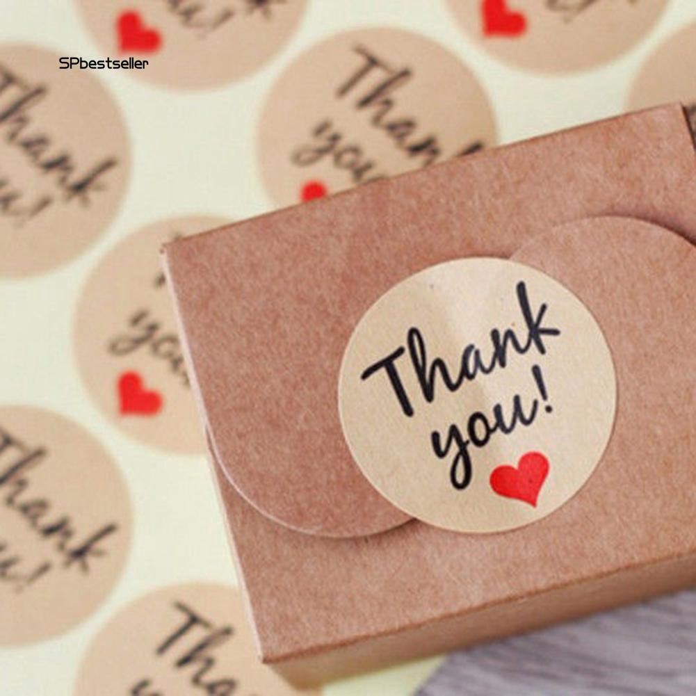 Set 120 sticker dán quà bằng giấy kraft hình tròn đường kính 3.5cm in chữ &quot;Thank You!&quot;
