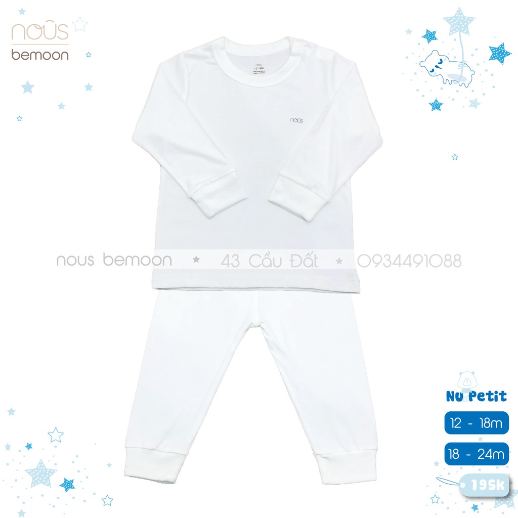 Bộ quần áo cài vai dài Nous Petit trắng